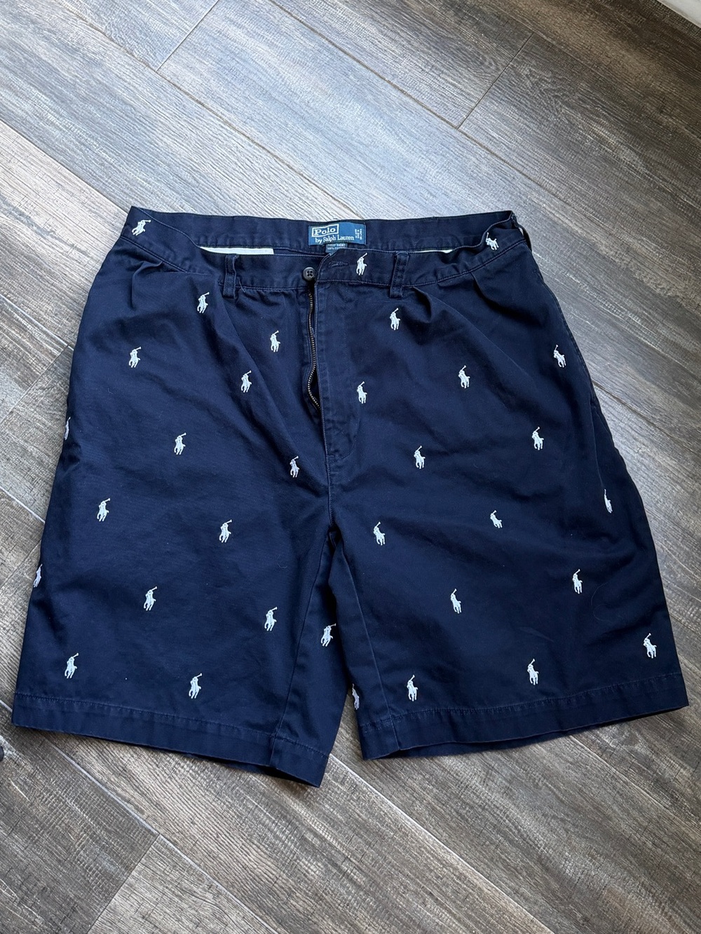 Polo Ralph Lauren Chino Shorts Mens 36 Navy Embroidered Pony All Over